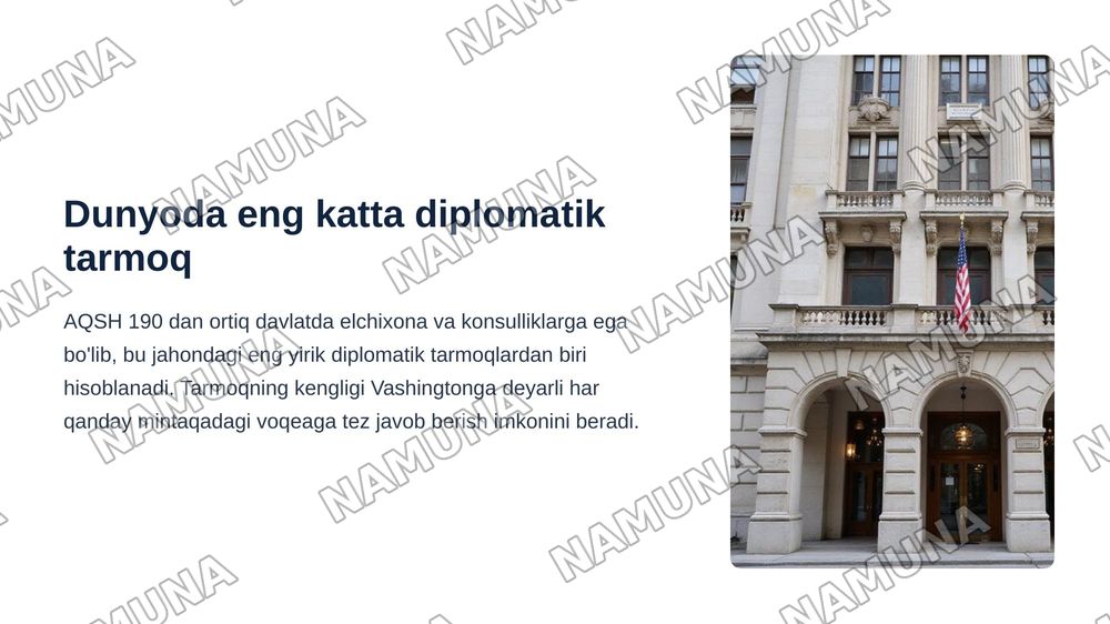 AQSHni chet mamlakatlardagi elchixonalari — zamonaviy taqdimot, 3-slayd