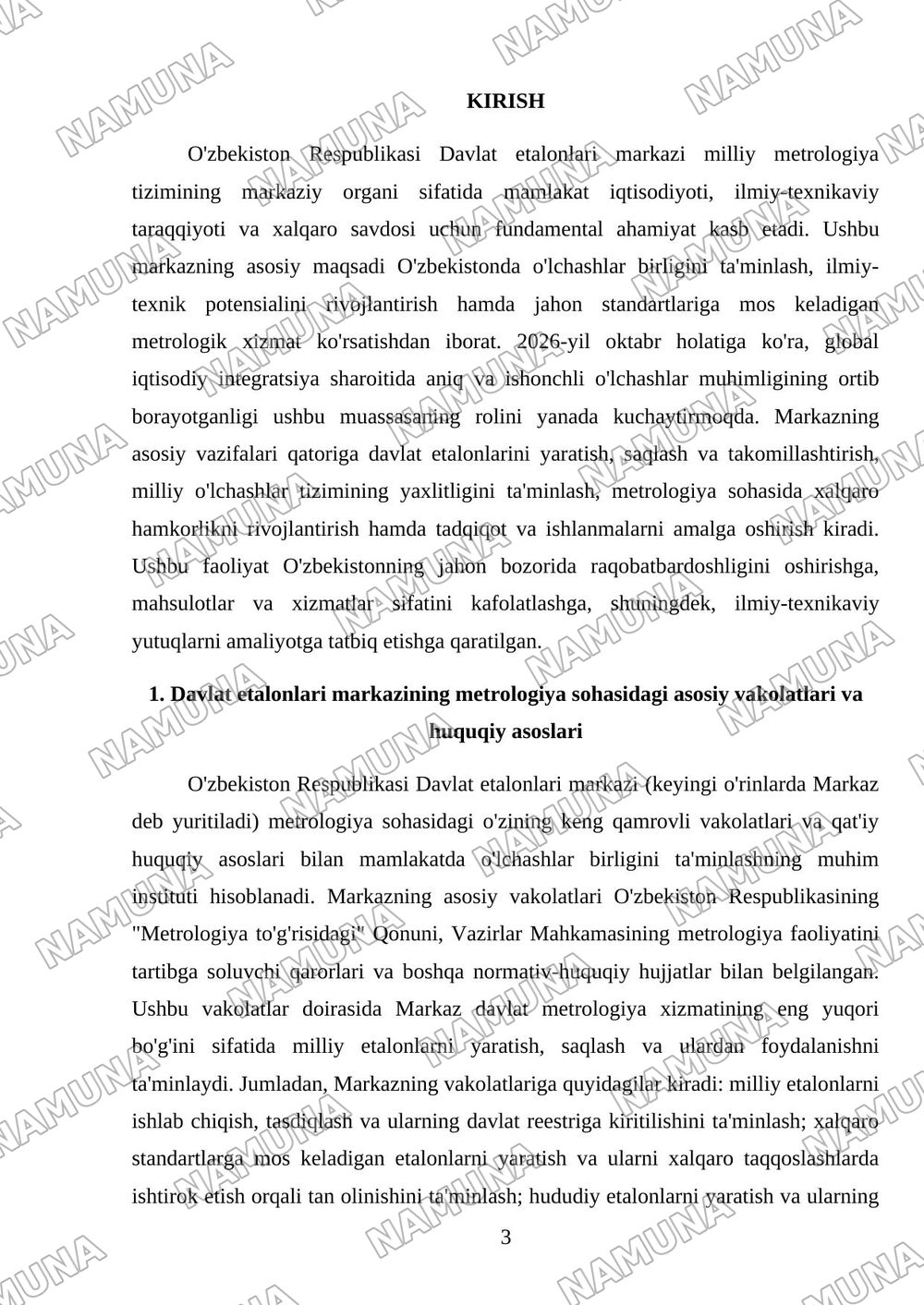 Davlat etalonlari markazi va uning vazifalari. — mustaqil ish, 3-varaq