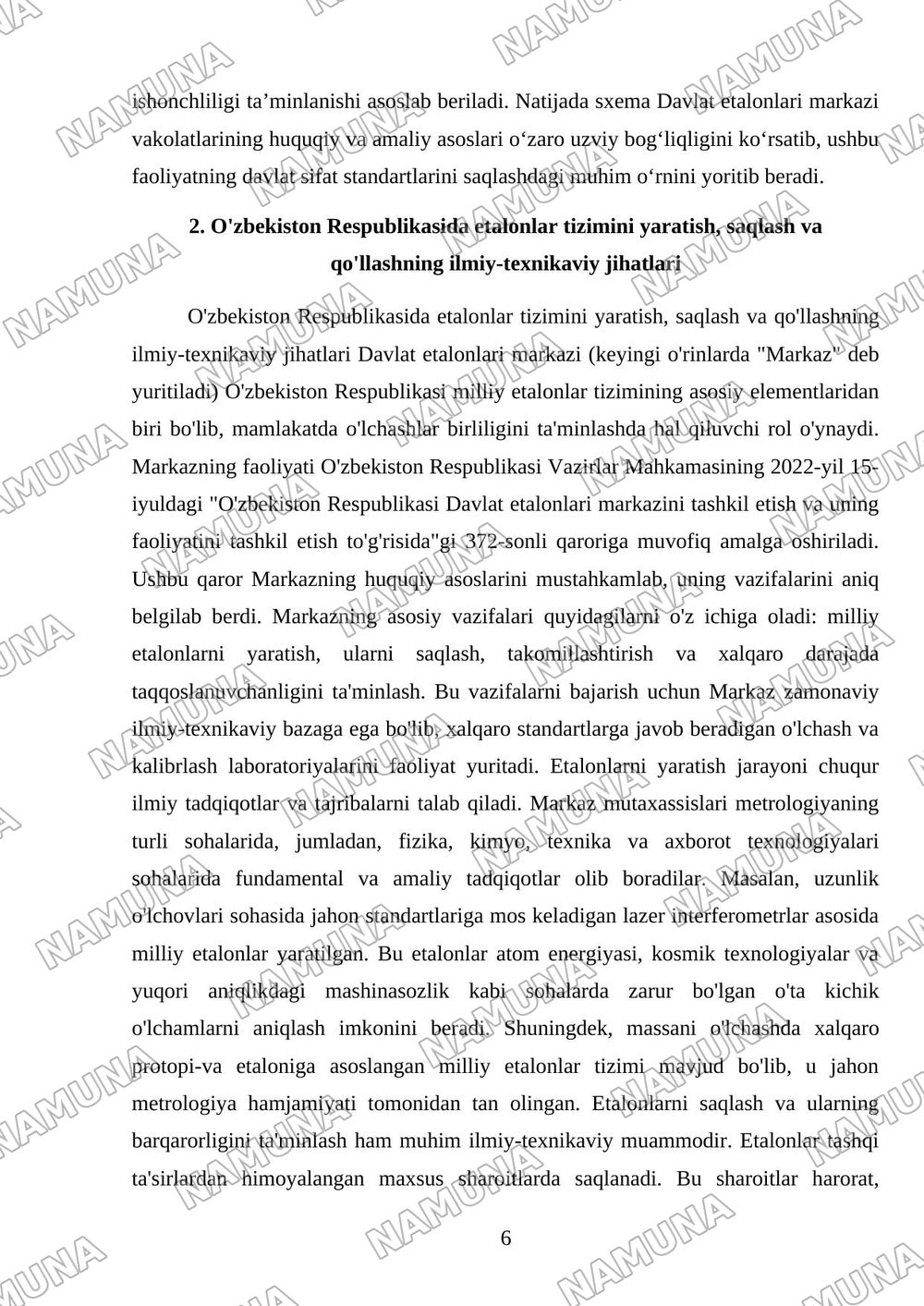 Davlat etalonlari markazi va uning vazifalari. — mustaqil ish, 6-varaq
