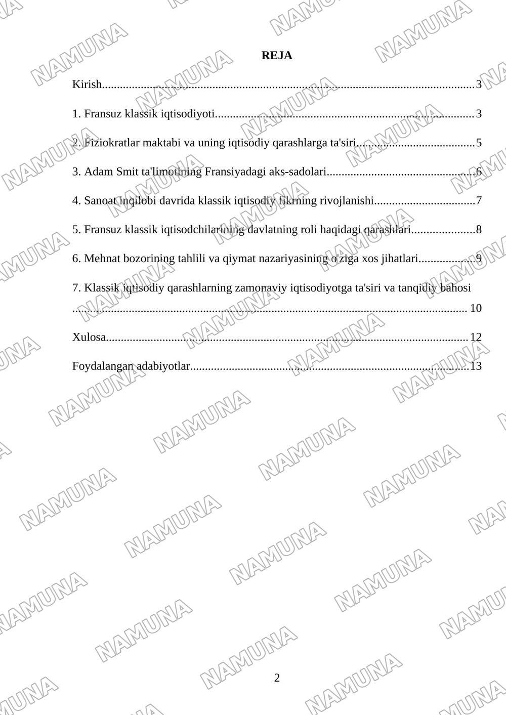 Fransiyada klassik iqtisodiy qarashlarning oʻziga xos xususiyatlari — mustaqil ish, 2-varaq