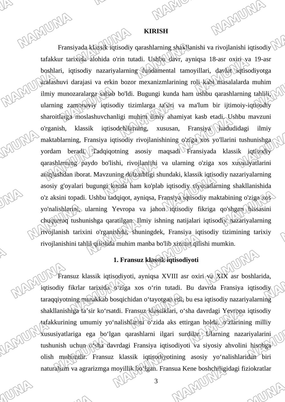 Fransiyada klassik iqtisodiy qarashlarning oʻziga xos xususiyatlari — mustaqil ish, 3-varaq