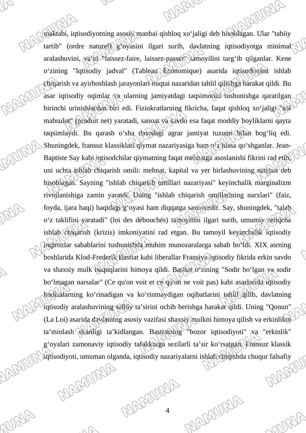 Fransiyada klassik iqtisodiy qarashlarning oʻziga xos xususiyatlari — mustaqil ish, 4-varaq