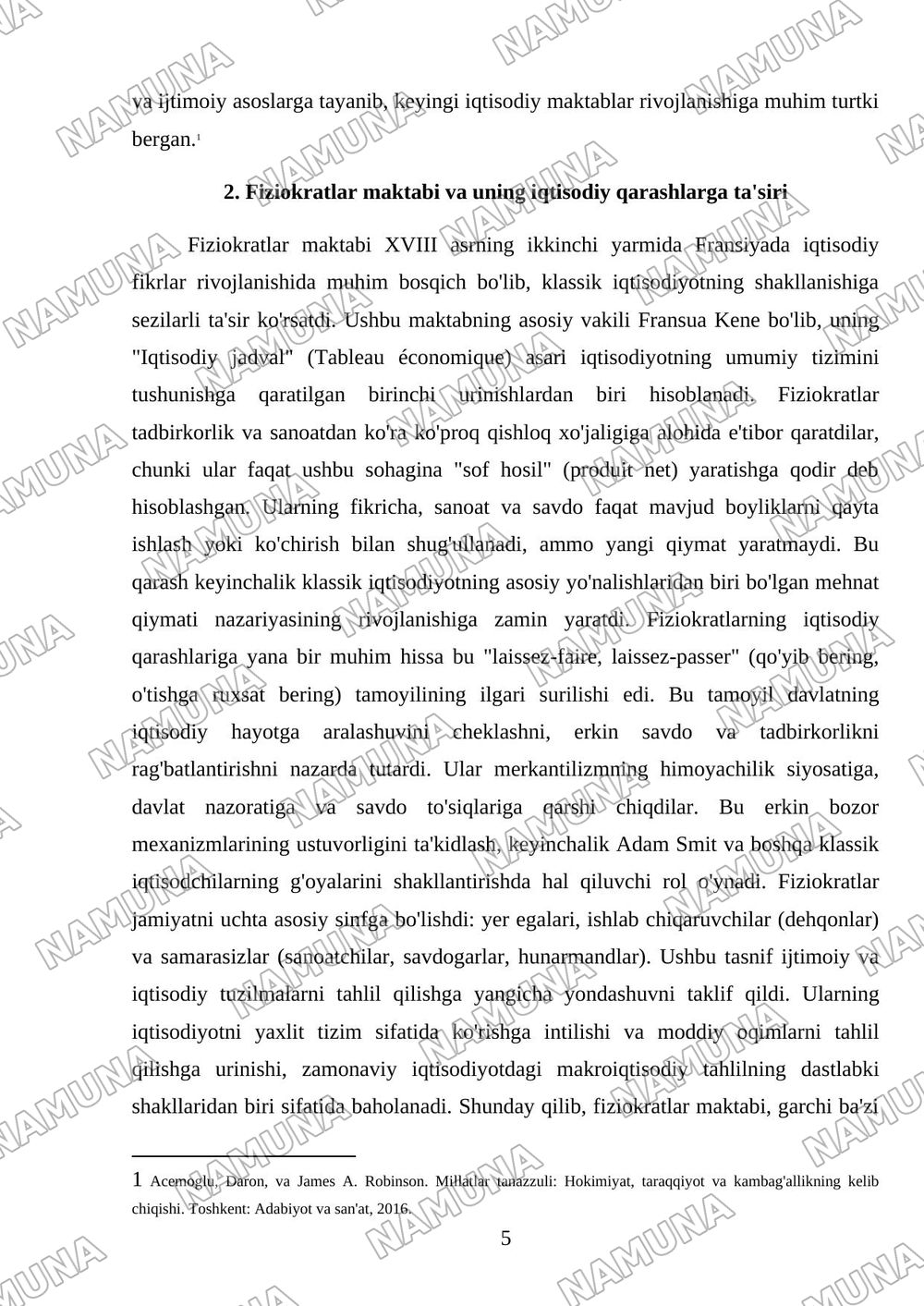 Fransiyada klassik iqtisodiy qarashlarning oʻziga xos xususiyatlari — mustaqil ish, 5-varaq