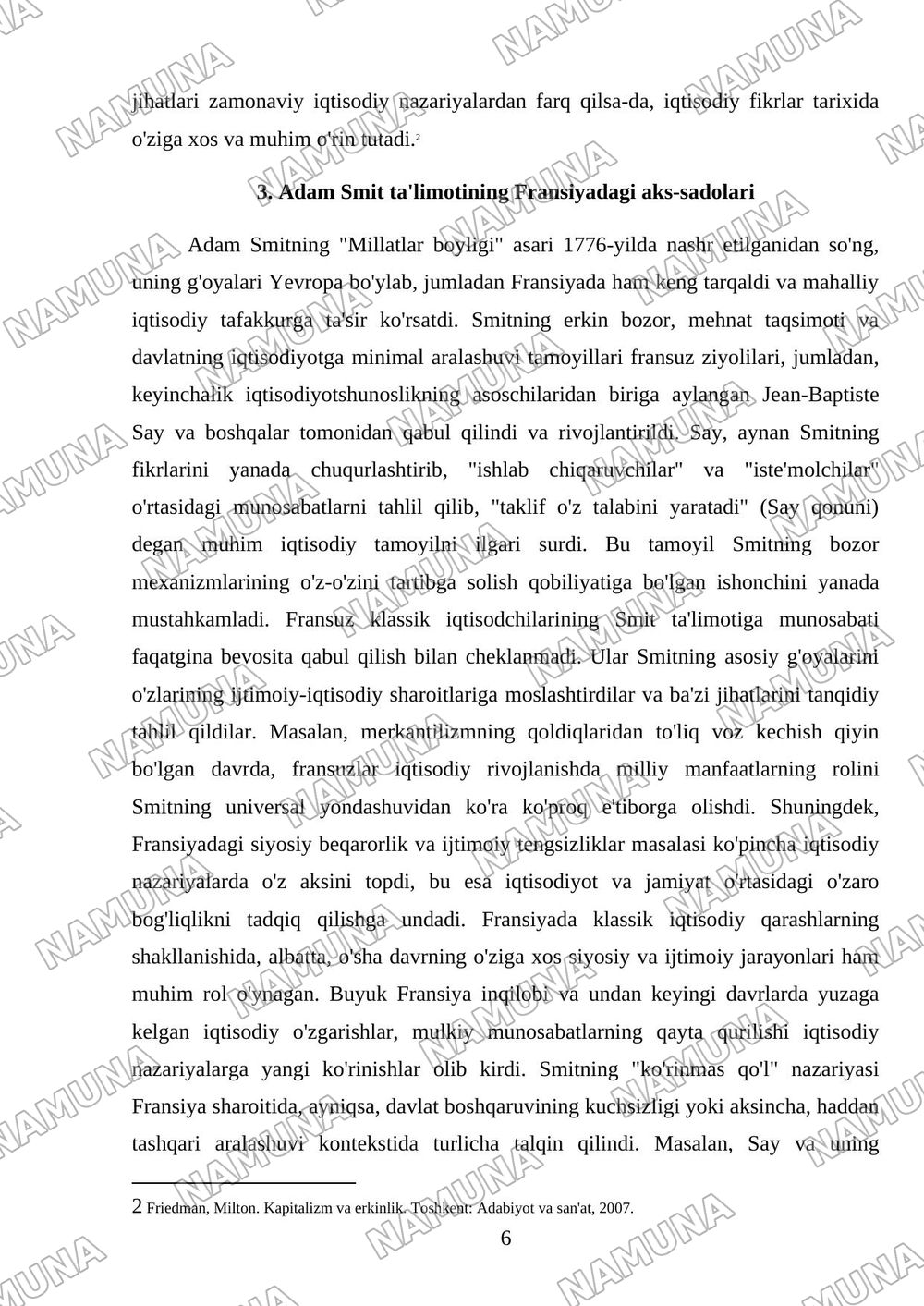 Fransiyada klassik iqtisodiy qarashlarning oʻziga xos xususiyatlari — mustaqil ish, 6-varaq