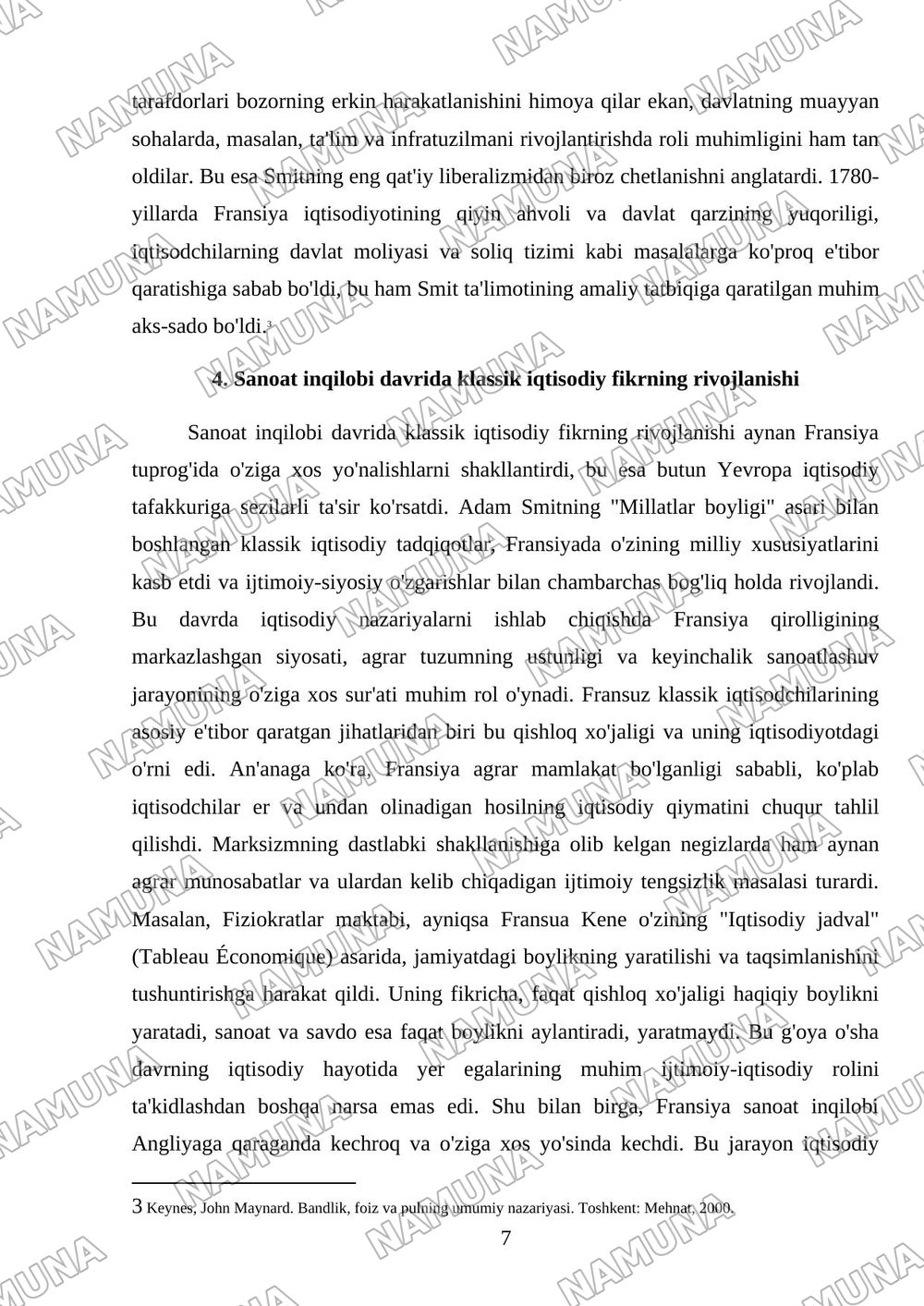 Fransiyada klassik iqtisodiy qarashlarning oʻziga xos xususiyatlari — mustaqil ish, 7-varaq