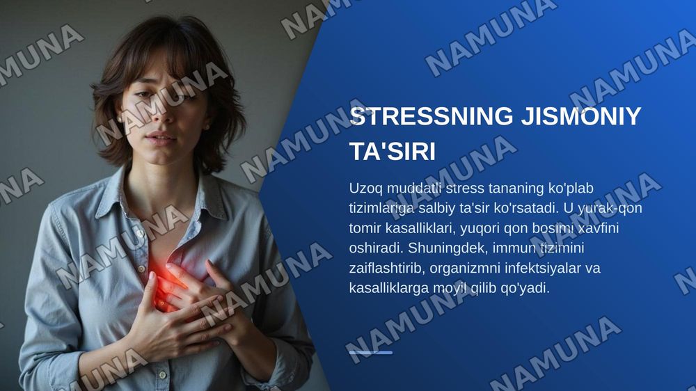 His-tuyg'ular va inson salomatligi. Stress va 
1 
uning inson hayotiga ta'siri. — zamonaviy taqdimot, 6-slayd