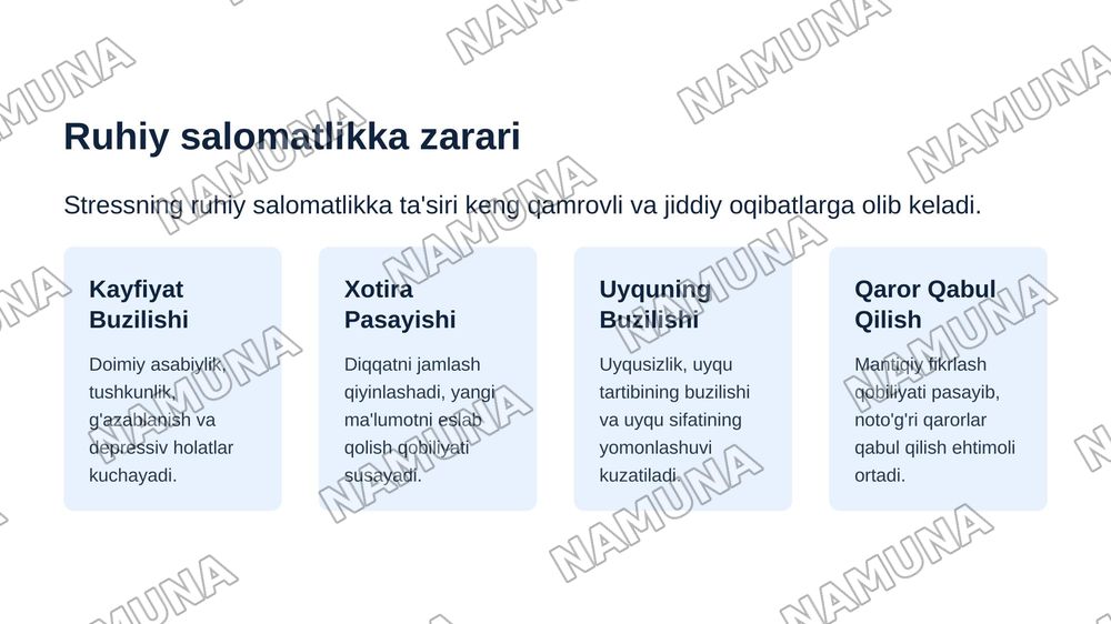 His-tuyg'ular va inson salomatligi. Stress va 
1 
uning inson hayotiga ta'siri. — zamonaviy taqdimot, 7-slayd