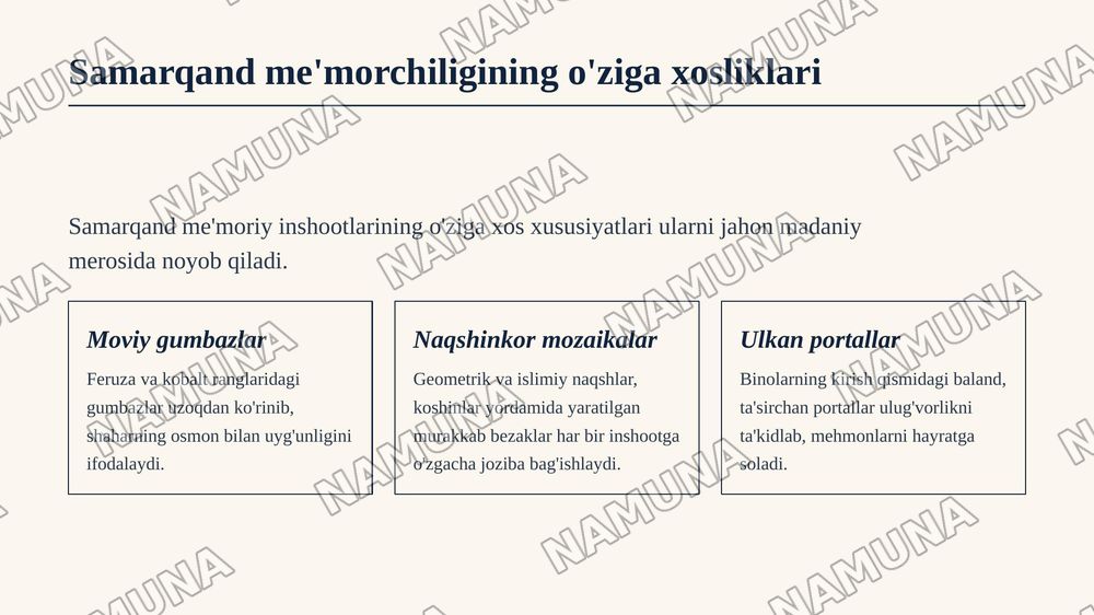 Samarqand arxitekturasi va qurilish tarixi — zamonaviy taqdimot, 6-slayd