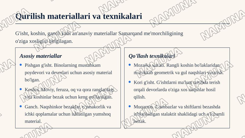 Samarqand arxitekturasi va qurilish tarixi — zamonaviy taqdimot, 7-slayd