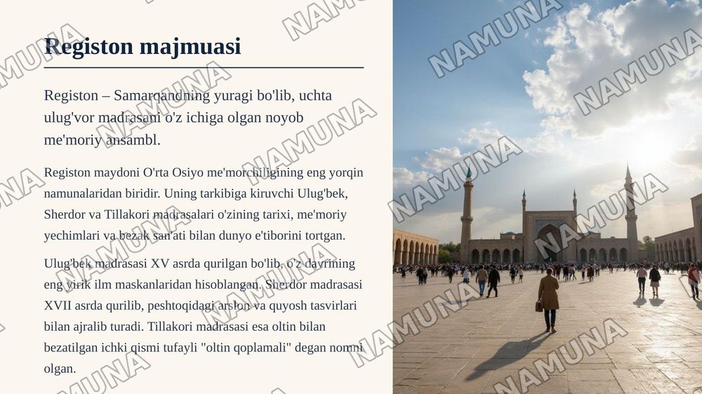 Samarqand arxitekturasi va qurilish tarixi — zamonaviy taqdimot, 8-slayd