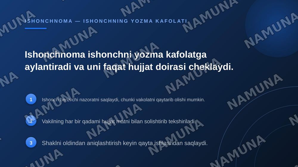 Ishonchnoma hujjat turi — zamonaviy taqdimot, 7-slayd