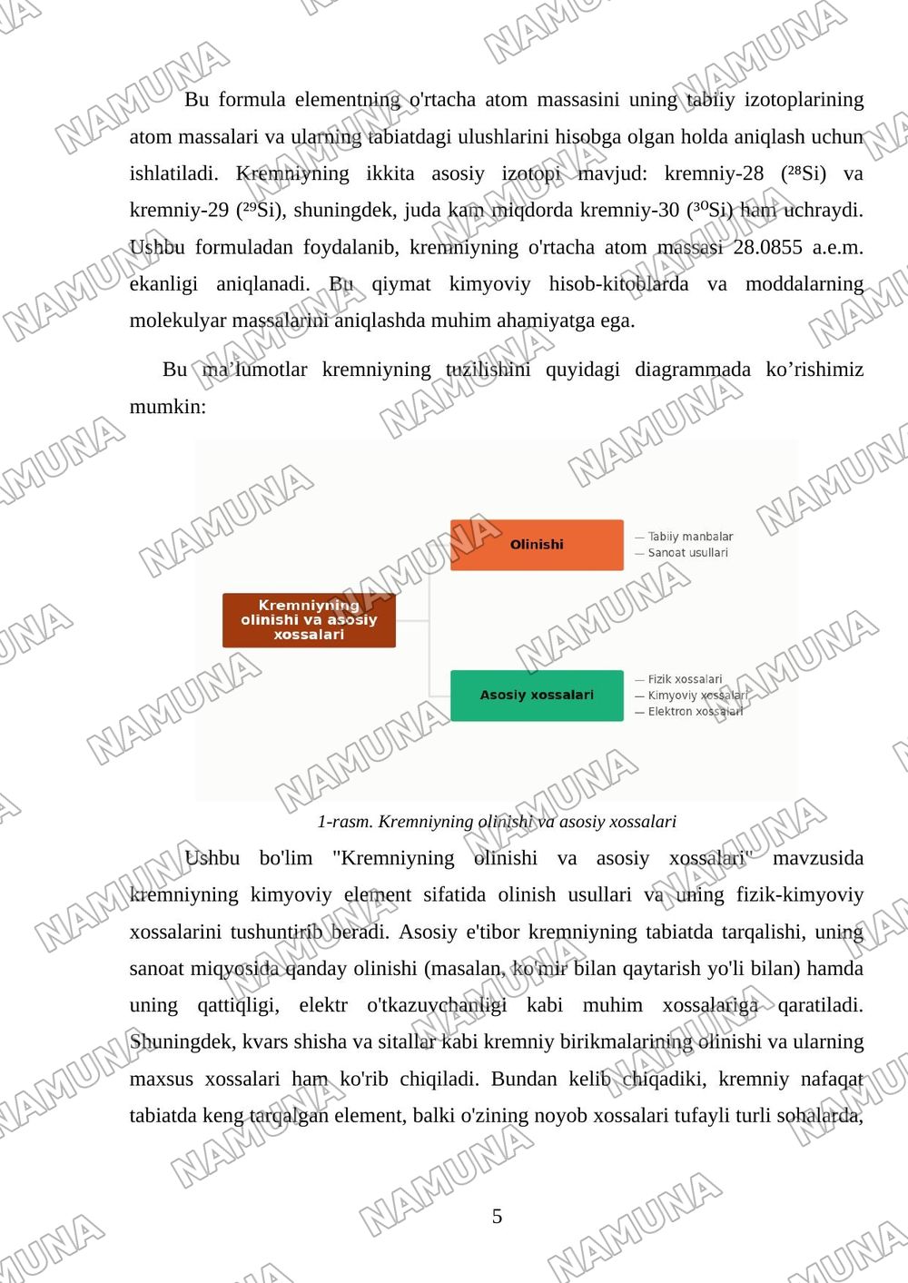 Kremniy va uning birikmalari. Ishlatilishi, olinishi va xossalari, kvars shisha sitallar — mustaqil ish, 5-varaq