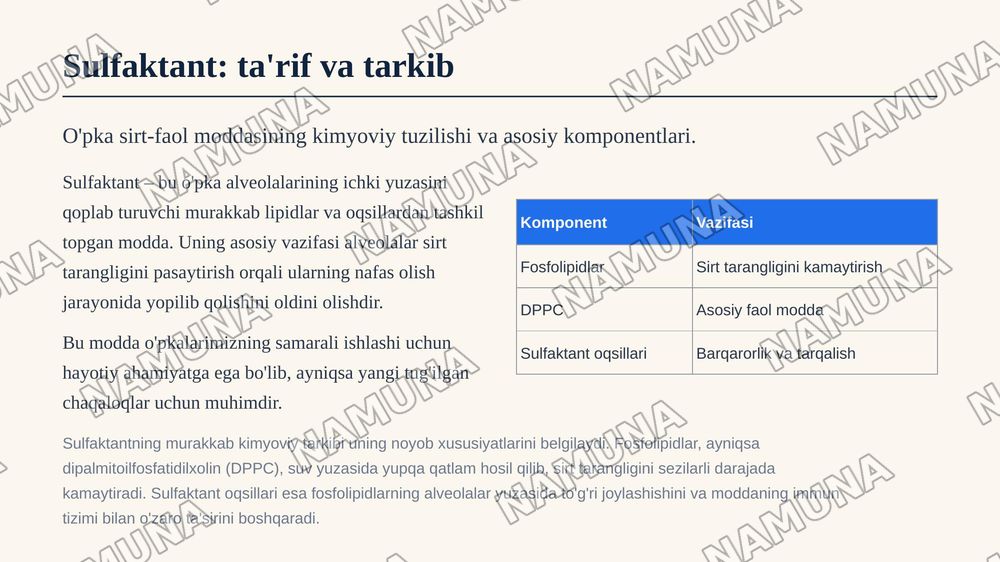 Sulfaktan hosil boʻlishi. Yangi tugʻulgan chaqaloqlar organizimidagi ahamiyati — zamonaviy taqdimot, 4-slayd
