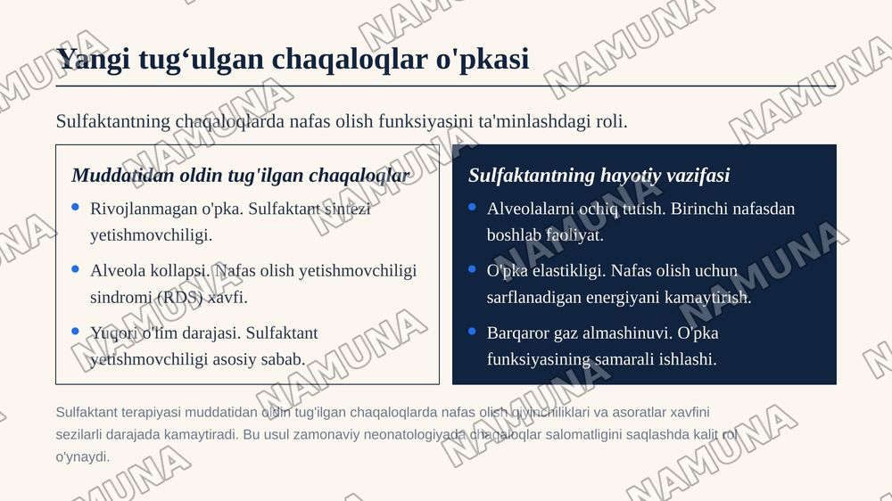 Sulfaktan hosil boʻlishi. Yangi tugʻulgan chaqaloqlar organizimidagi ahamiyati — zamonaviy taqdimot, 6-slayd