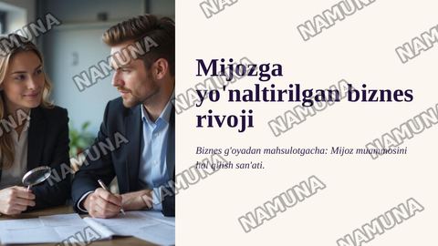 1.Nima sababdan biznes g‘oyani mahsulotdan emas, mijoz muammosidan boshlash maqsadga muvofiq? Misol bilan tushuntiring. 
2.Mijoz muammosi, ehtiyoj va istak tushunchalari o‘rtasidagi farq nimada? 
3.Pain Point (“og‘riqli nuqta”) nima? Uni tadbirkor qanday usullar yordamida aniqlashi mumkin? 
4.Design — zamonaviy taqdimot