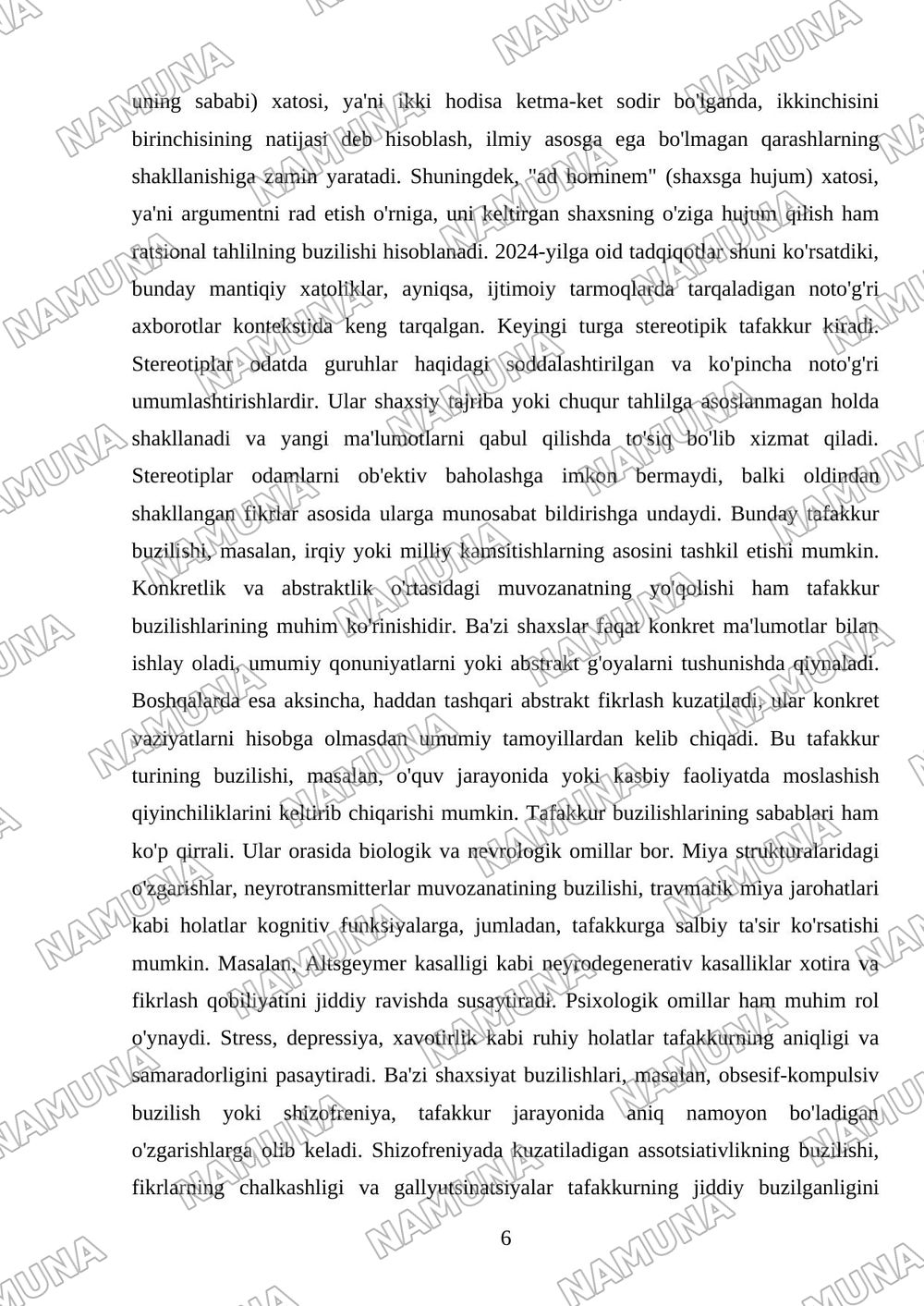 Tafakkur va uning buzulishlari — mustaqil ish, 6-varaq