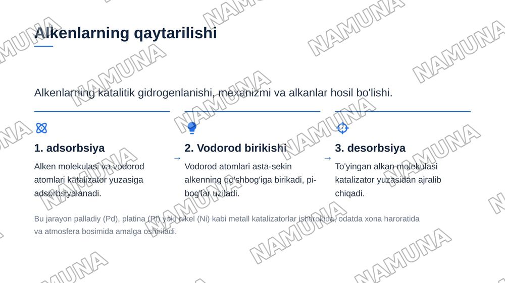 Organik birikmalarning qaytarilishi. Alkenlarning qaytarilishi. Aromatik birikmalarning qaytarilishi. Aldegidlarning qaytarilishi. Karbonil birikmalarning qaytarilishi. Amidlar va nitrillarni qaytarilishi. — zamonaviy taqdimot, 4-slayd