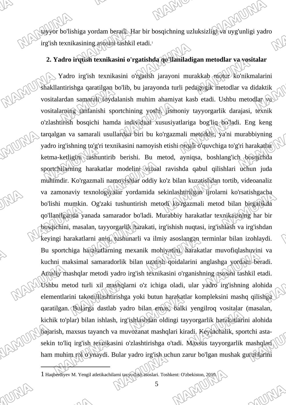 yengil atletikada yadro irqtish texnikasni o'rgatish — mustaqil ish, 5-varaq