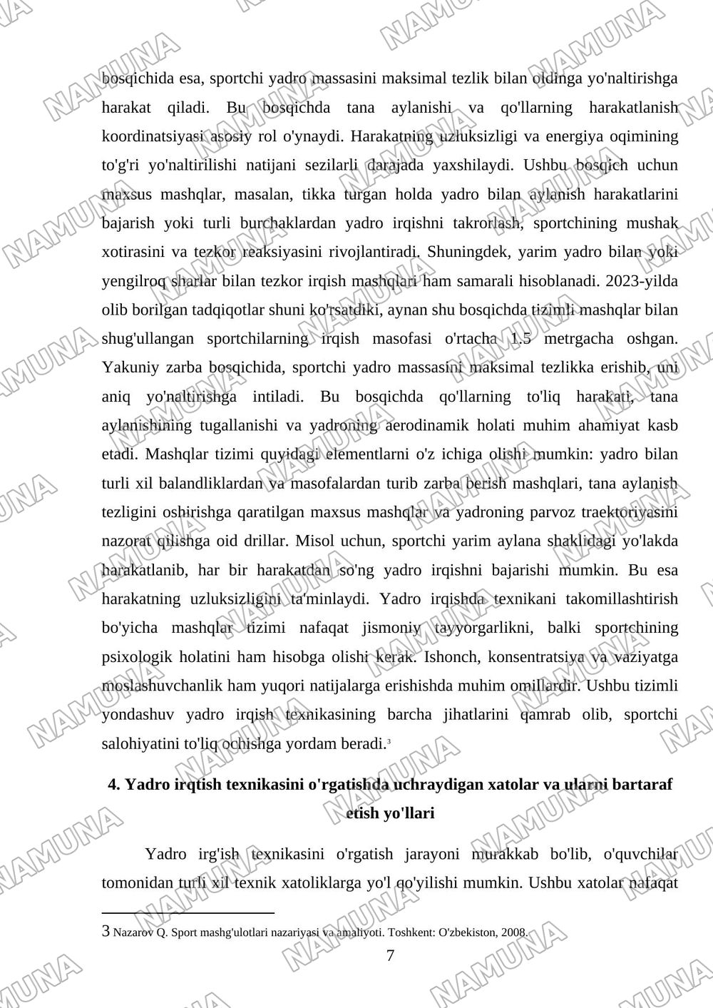 yengil atletikada yadro irqtish texnikasni o'rgatish — mustaqil ish, 7-varaq