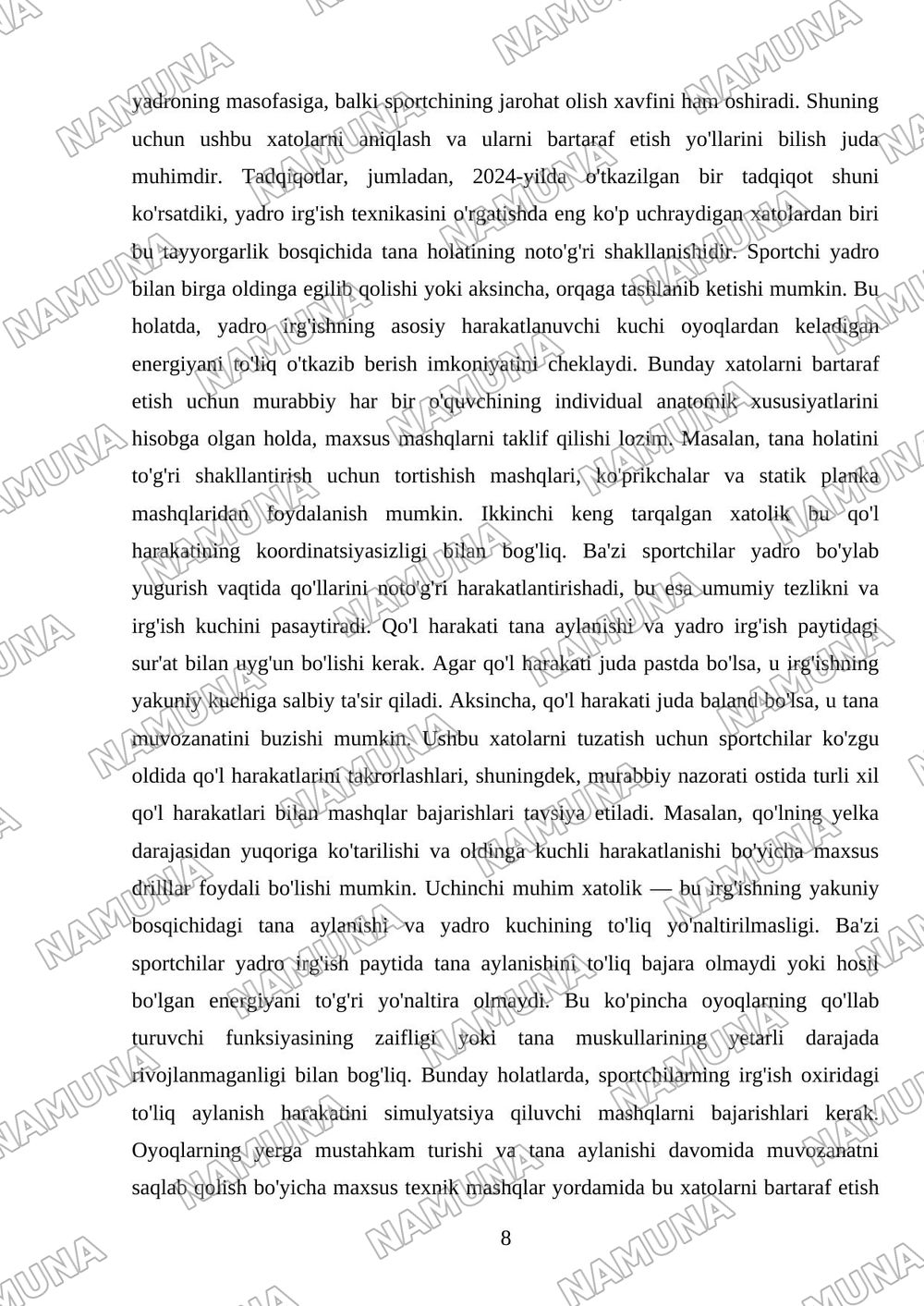 yengil atletikada yadro irqtish texnikasni o'rgatish — mustaqil ish, 8-varaq