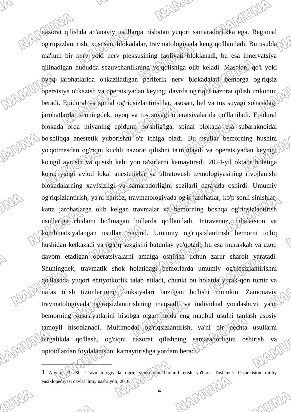 Travmatologik ogriqsizlantirish turlari — mustaqil ish, 4-varaq