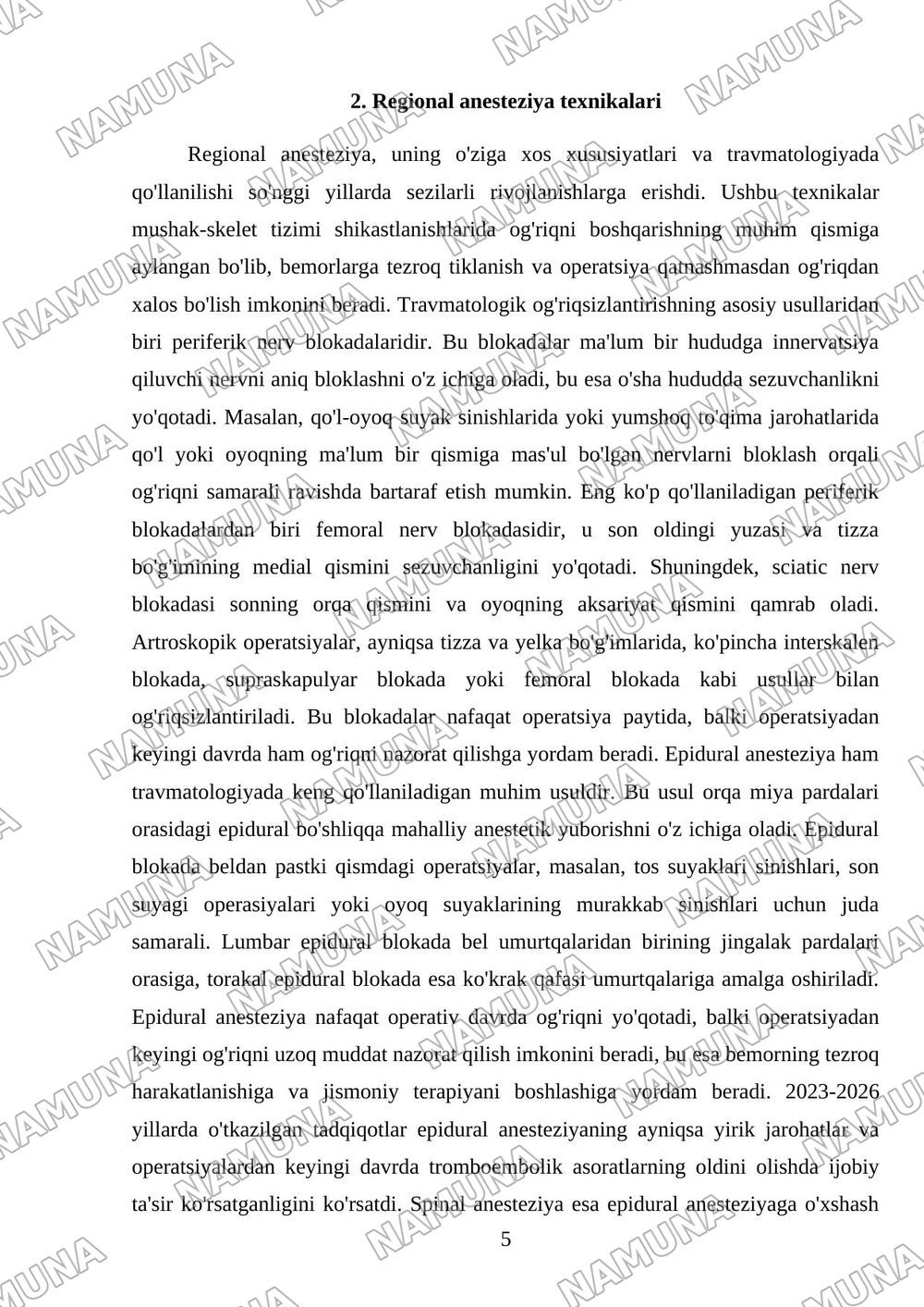 Travmatologik ogriqsizlantirish turlari — mustaqil ish, 5-varaq