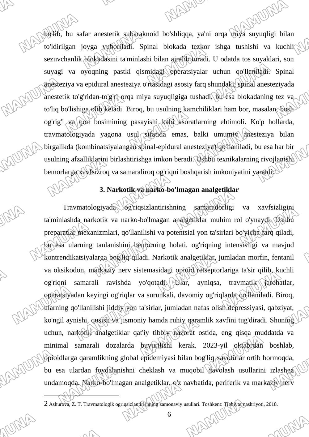 Travmatologik ogriqsizlantirish turlari — mustaqil ish, 6-varaq