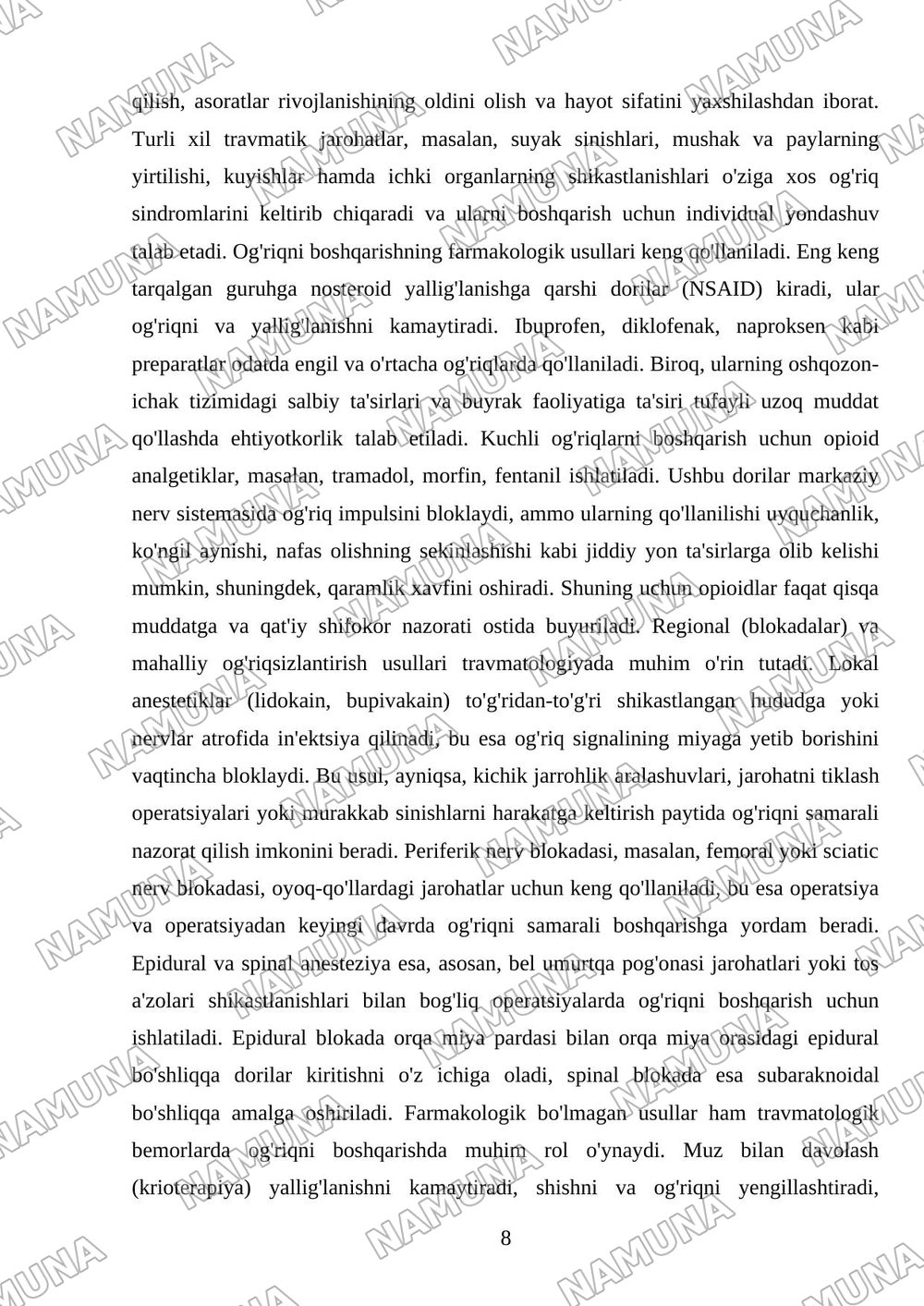 Travmatologik ogriqsizlantirish turlari — mustaqil ish, 8-varaq