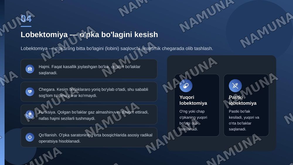 Pnevmonektomiya o’pkadagi radikal operatsiyalar lobektomiya — zamonaviy taqdimot, 5-slayd