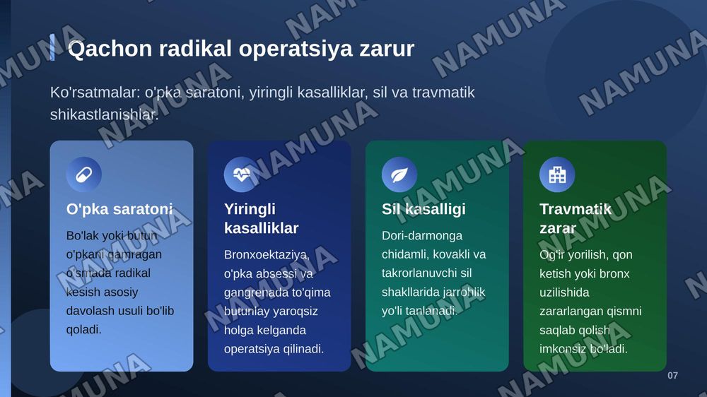 Pnevmonektomiya o’pkadagi radikal operatsiyalar lobektomiya — zamonaviy taqdimot, 8-slayd