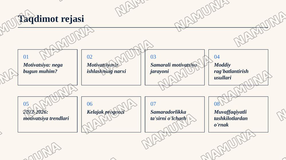 Zamonaviy tashkilotlarda mehnat motivatsiyasini oshirish yo‘llari va samaradorlikka ta’siri — zamonaviy taqdimot, 2-slayd