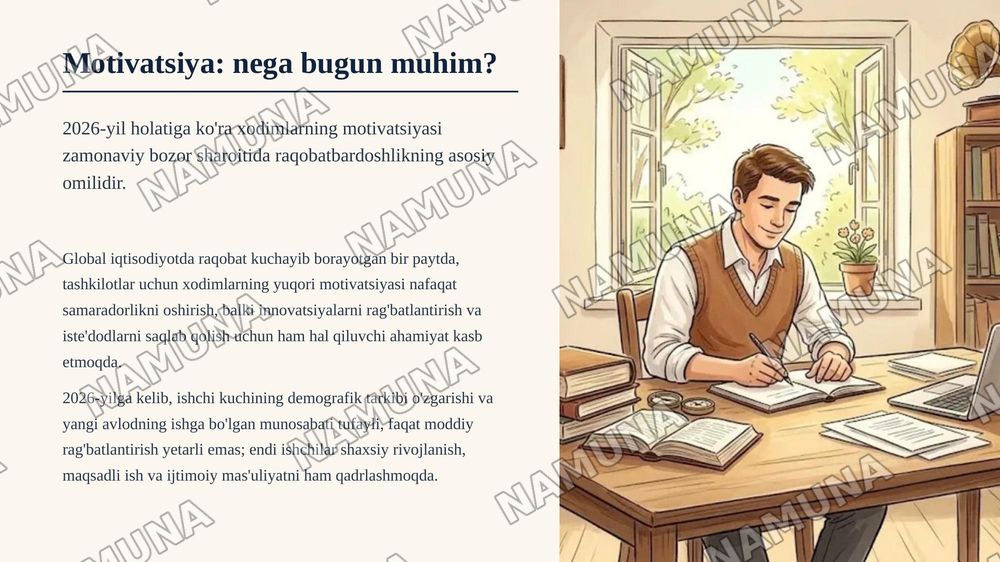 Zamonaviy tashkilotlarda mehnat motivatsiyasini oshirish yo‘llari va samaradorlikka ta’siri — zamonaviy taqdimot, 3-slayd