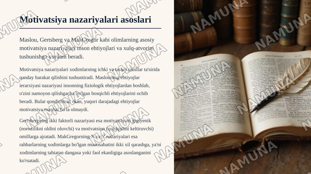 Zamonaviy tashkilotlarda mehnat motivatsiyasini oshirish yo‘llari va samaradorlikka ta’siri — zamonaviy taqdimot, 5-slayd