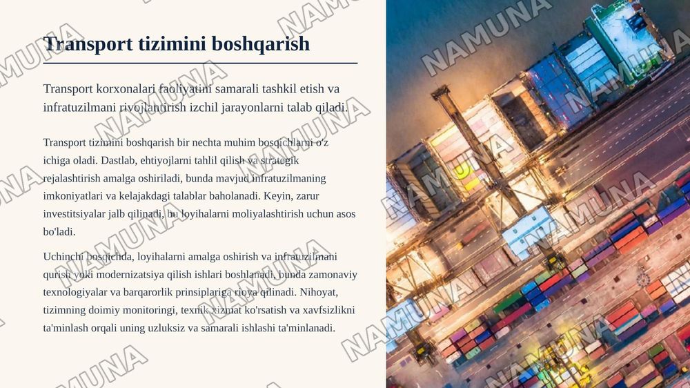 Transport korxonalari va ularning infratuzilmasi — zamonaviy taqdimot, 6-slayd