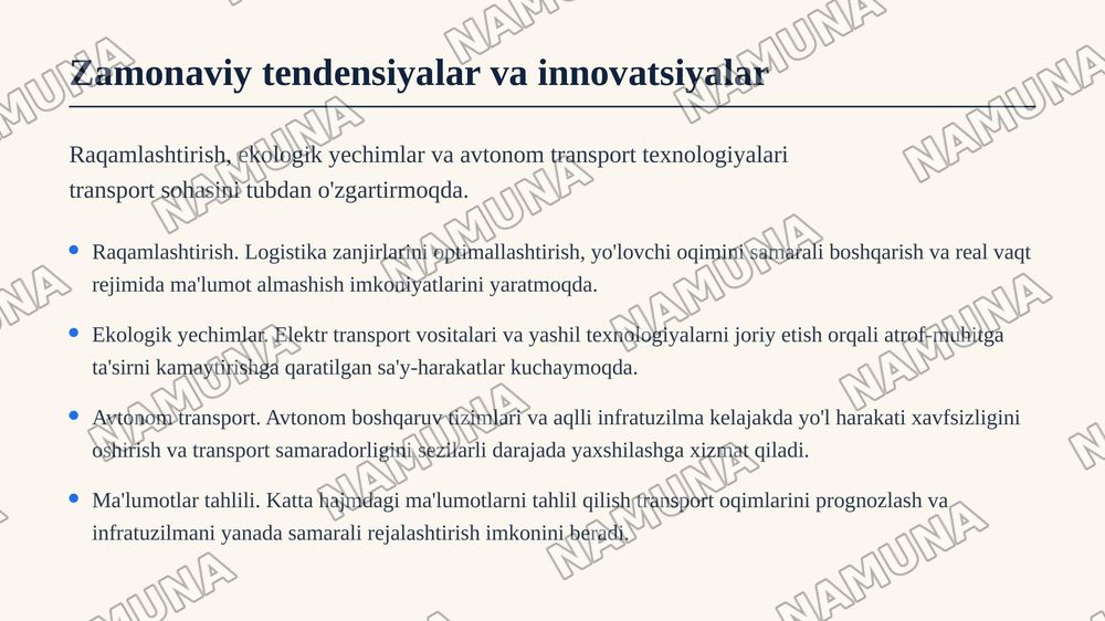 Transport korxonalari va ularning infratuzilmasi — zamonaviy taqdimot, 7-slayd