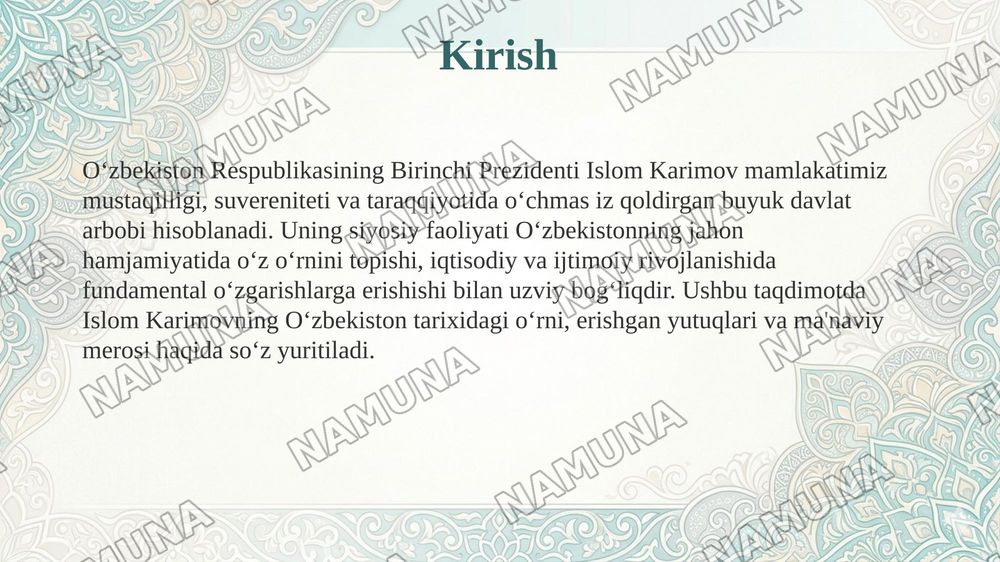 Birinchi prezident Islom Karimovning Oʻzbekiston tarixida tutgan oʻrni — taqdimot, 3-slayd