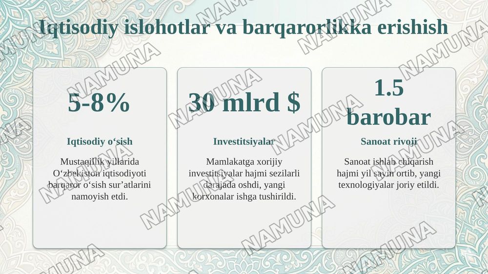Birinchi prezident Islom Karimovning Oʻzbekiston tarixida tutgan oʻrni — taqdimot, 5-slayd