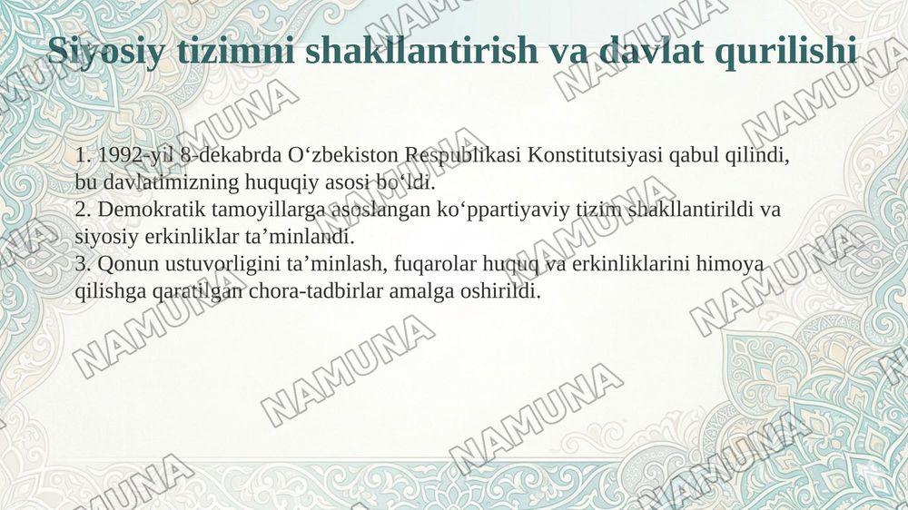 Birinchi prezident Islom Karimovning Oʻzbekiston tarixida tutgan oʻrni — taqdimot, 6-slayd