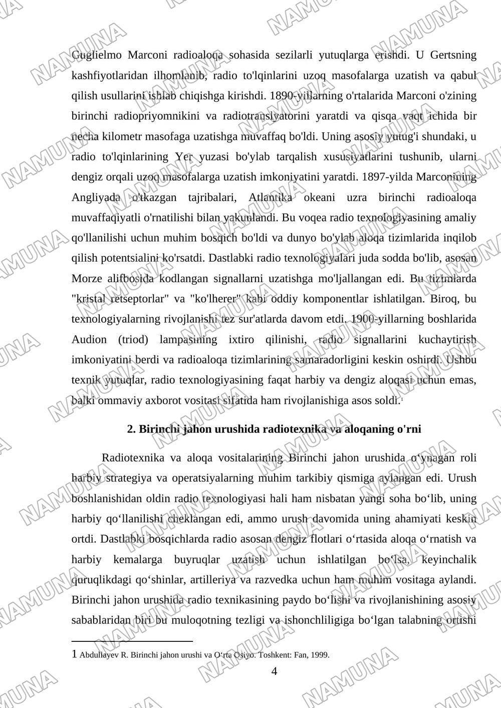 Radio va uning paydo boʻlishi 1jahon urishida unga boʻlgan talab — referat, 4-varaq