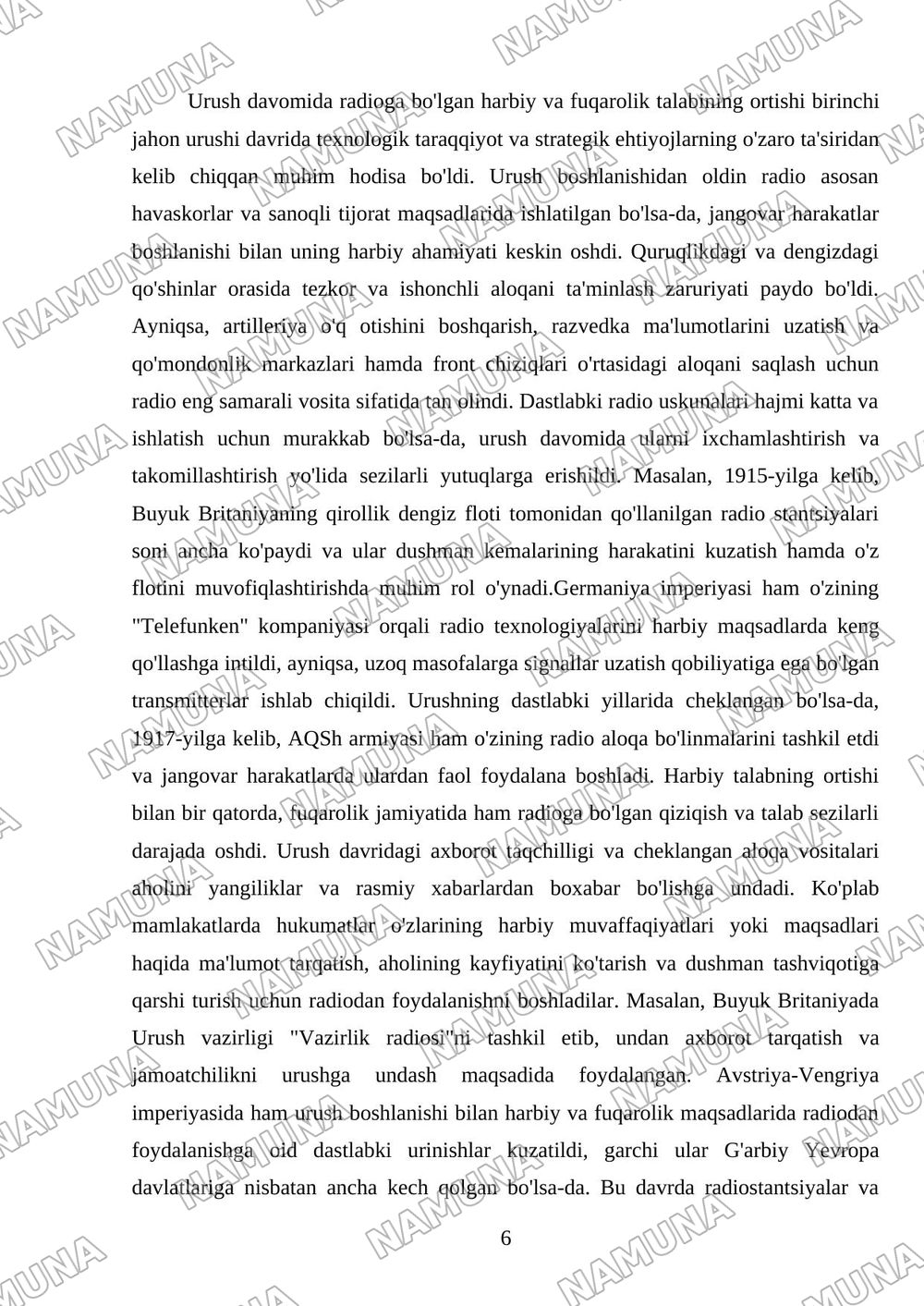 Radio va uning paydo boʻlishi 1jahon urishida unga boʻlgan talab — referat, 6-varaq