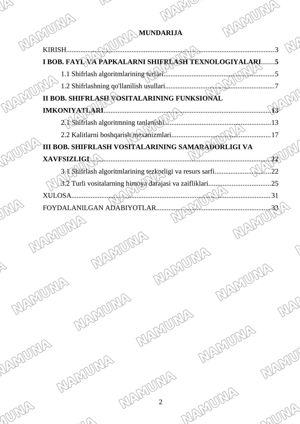 Fayl va papkalarni shifrlash vositalarining qiyosiy tahlili. — kurs ishi, 2-varaq