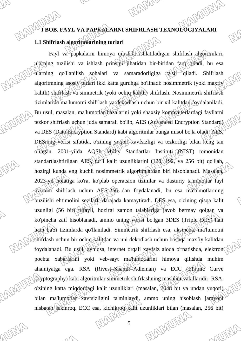 Fayl va papkalarni shifrlash vositalarining qiyosiy tahlili. — kurs ishi, 5-varaq