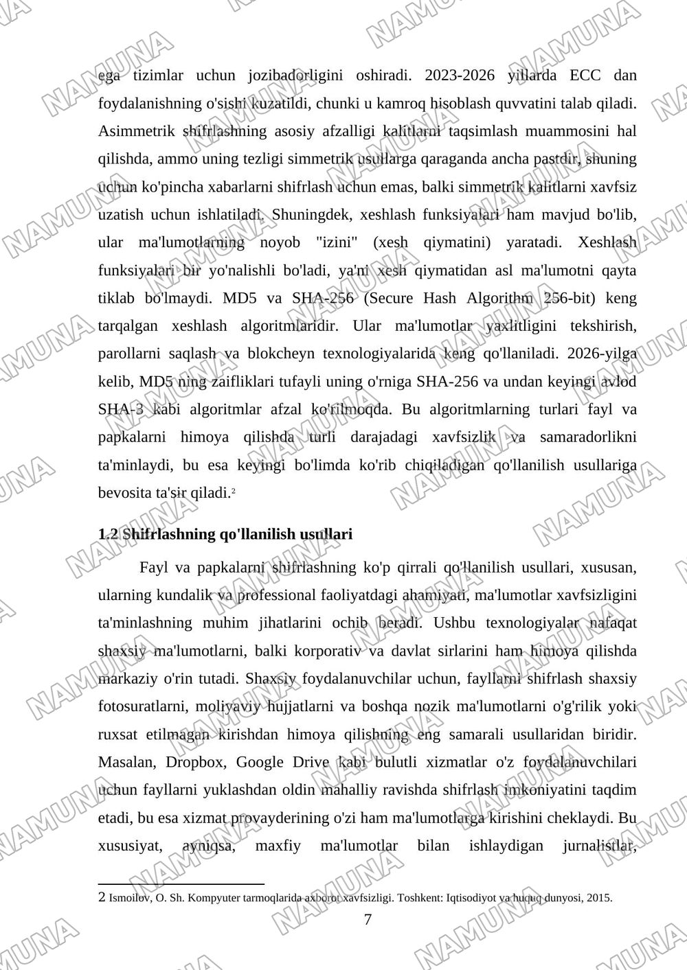 Fayl va papkalarni shifrlash vositalarining qiyosiy tahlili. — kurs ishi, 7-varaq