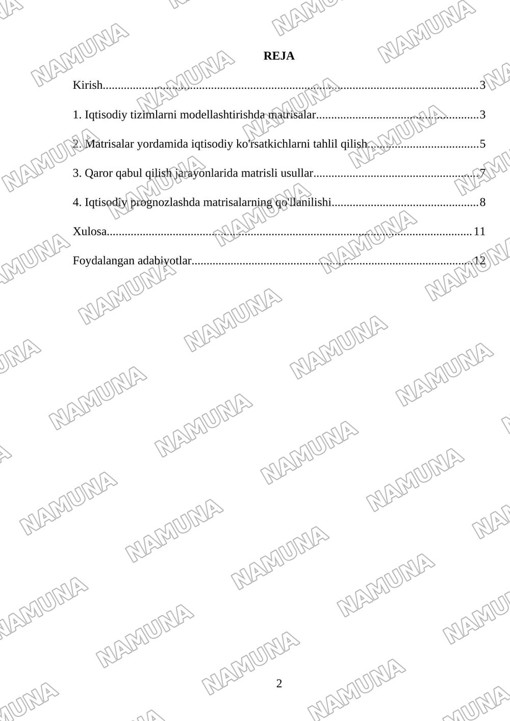 1. Matrisalar algebrasini iqtisodiy masalalarga tadbiqlari — referat, 2-varaq