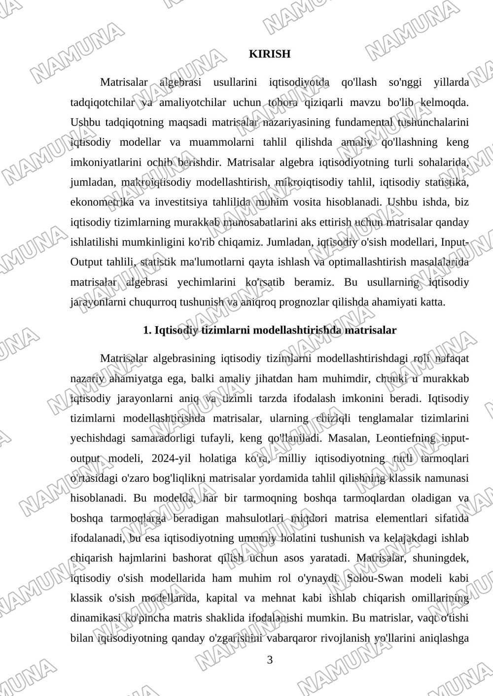1. Matrisalar algebrasini iqtisodiy masalalarga tadbiqlari — referat, 3-varaq
