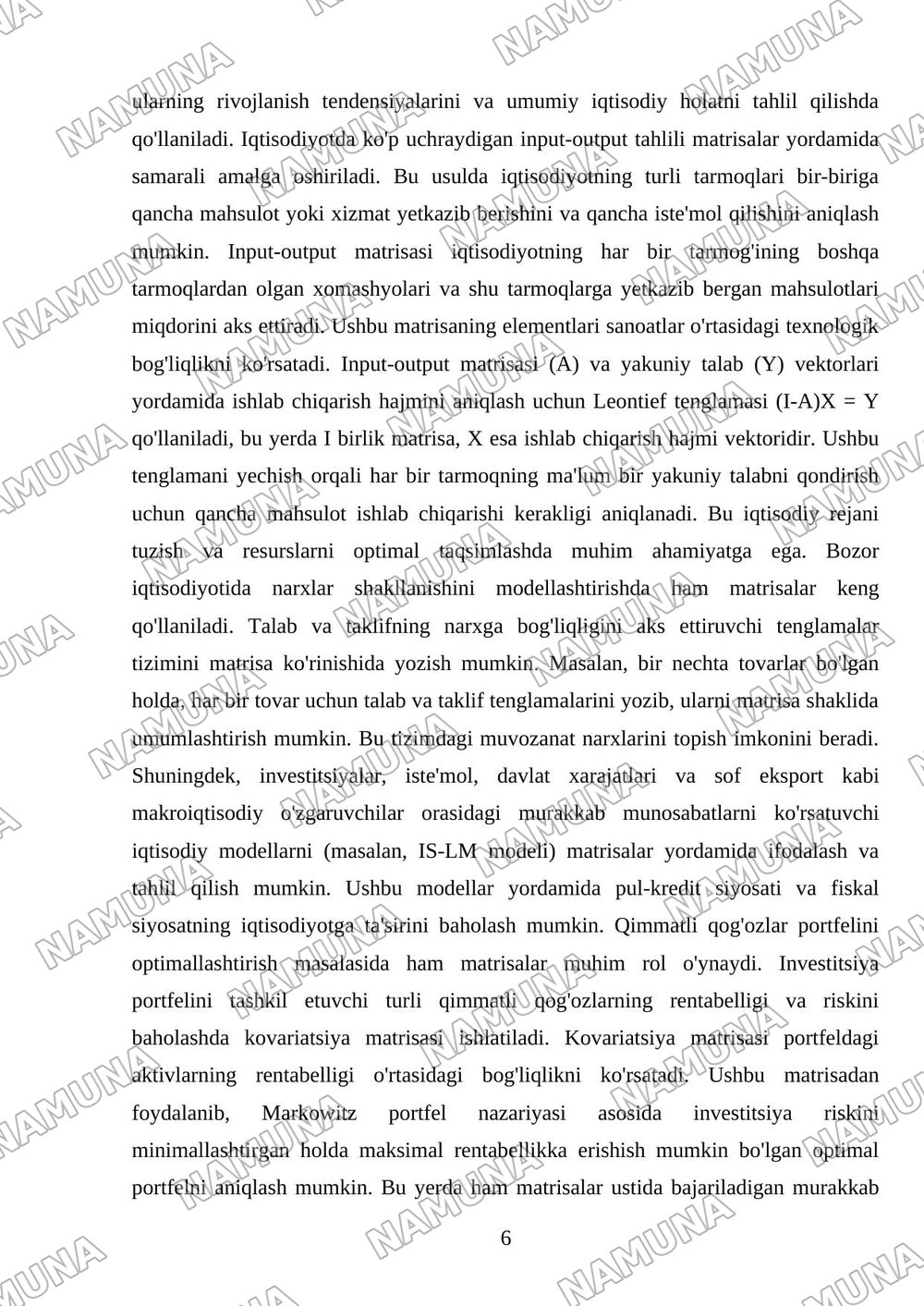 1. Matrisalar algebrasini iqtisodiy masalalarga tadbiqlari — referat, 6-varaq