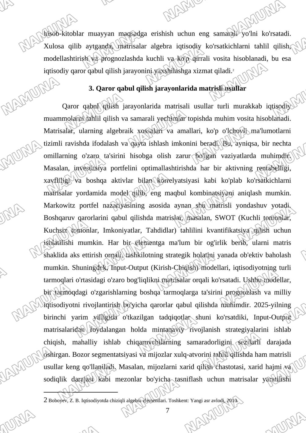 1. Matrisalar algebrasini iqtisodiy masalalarga tadbiqlari — referat, 7-varaq