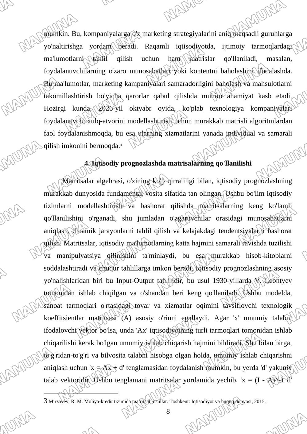 1. Matrisalar algebrasini iqtisodiy masalalarga tadbiqlari — referat, 8-varaq