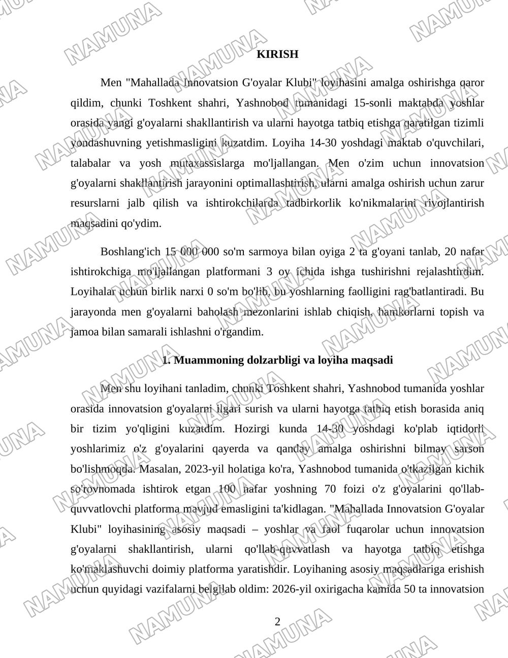 Faol fuqaro özgarişlar taşabbuskori — loyiha ishi, 2-varaq