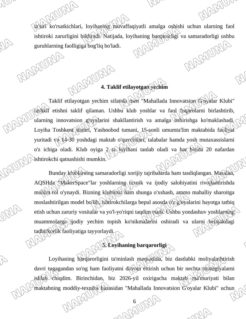 Faol fuqaro özgarişlar taşabbuskori — loyiha ishi, 6-varaq